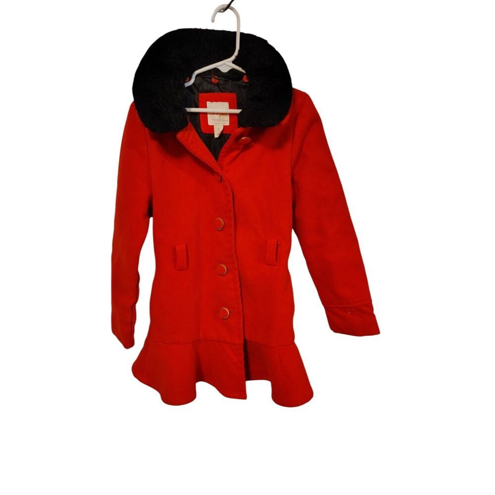 Cat & Jack Red and Black Faux Fur Button Down‎ Coat